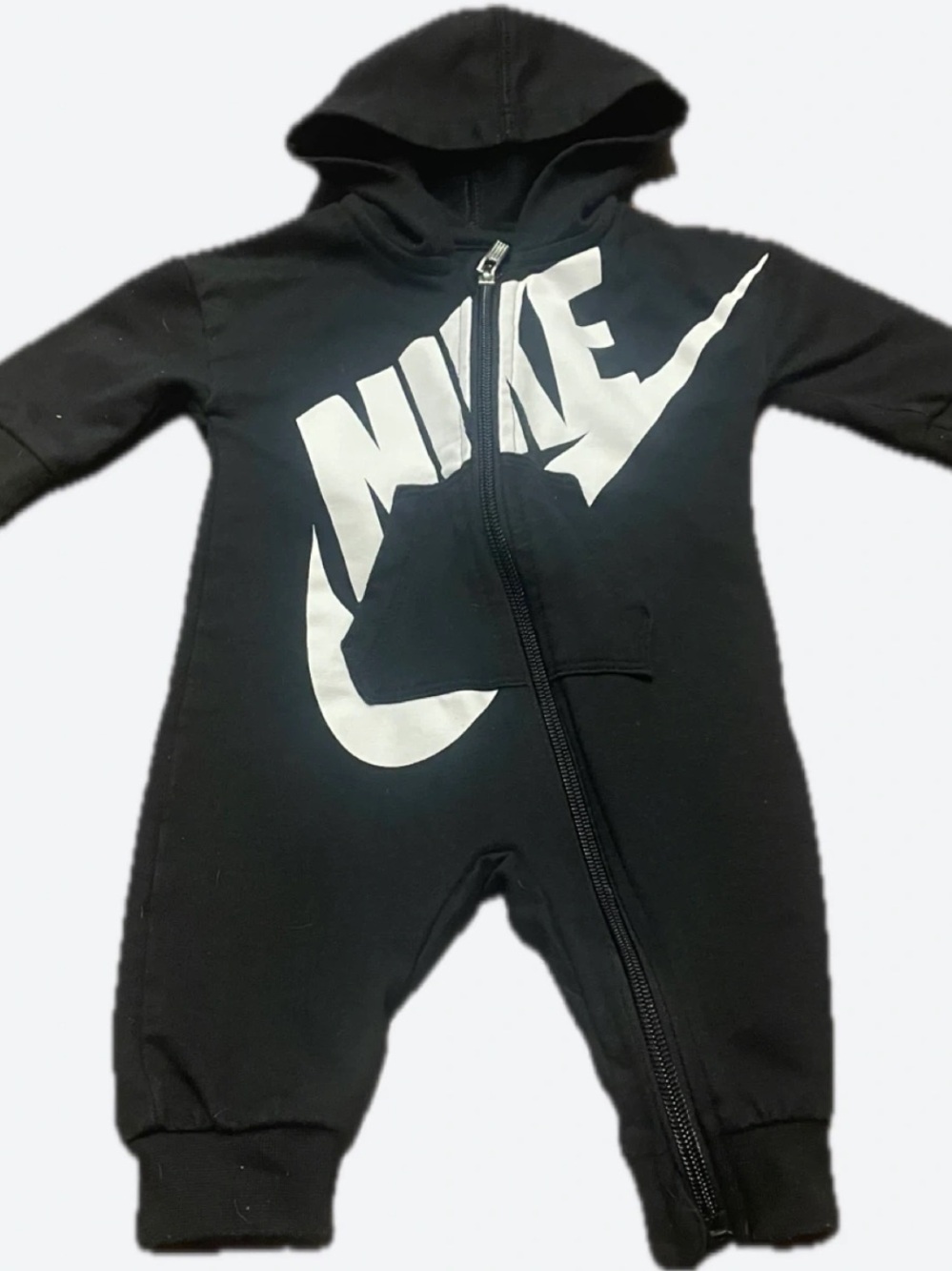 Nike Black Hooded Baby One-Piece with White Swoosh Logo